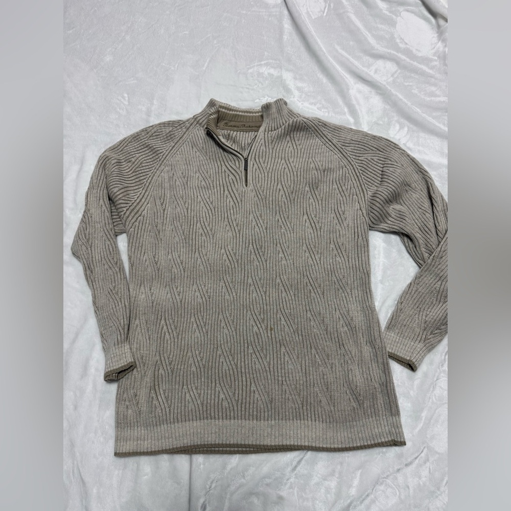 Tommy Bahama Men's XXL Beige Half Zip 100% Cotton